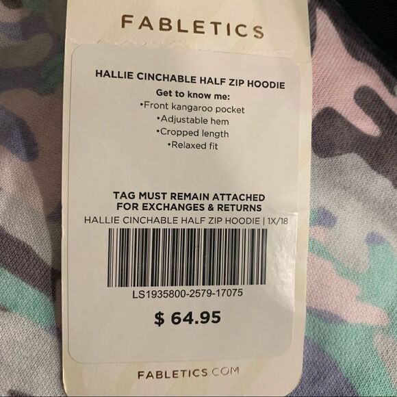 Fabletics Hallie Pink Camo Cinchable Half Zip Hoodie Sweatshirt Jacket Size 1X - Picture 3 of 6